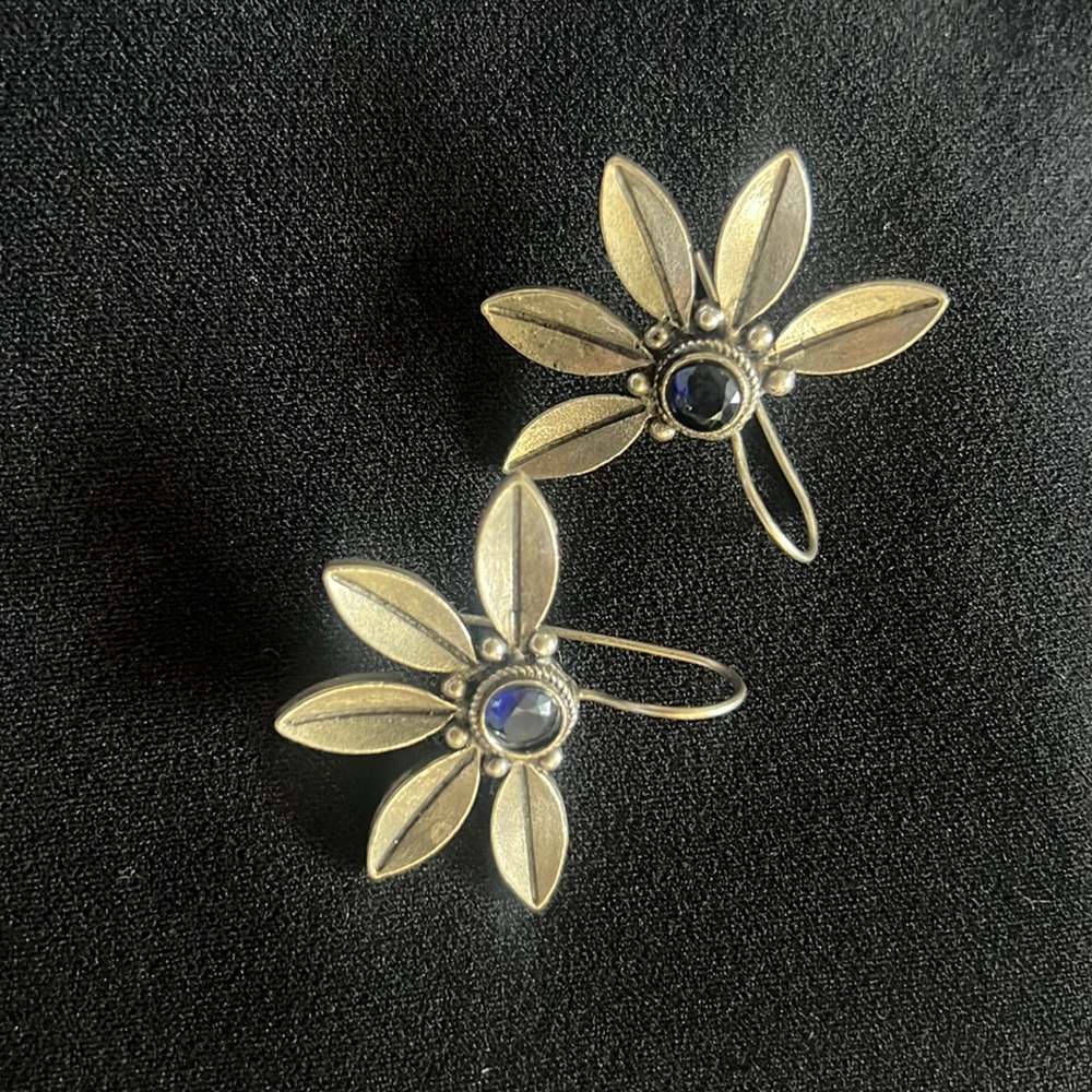 German silver with blue stone flower earrings